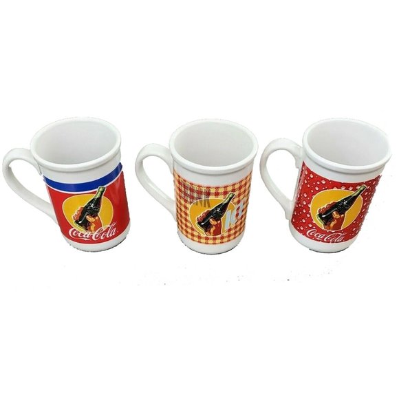 Coca Cola Mug Cups 14 oz, NWT The Real Thing Set of 3 Microwave Dishwasher Safe - Picture 5 of 13